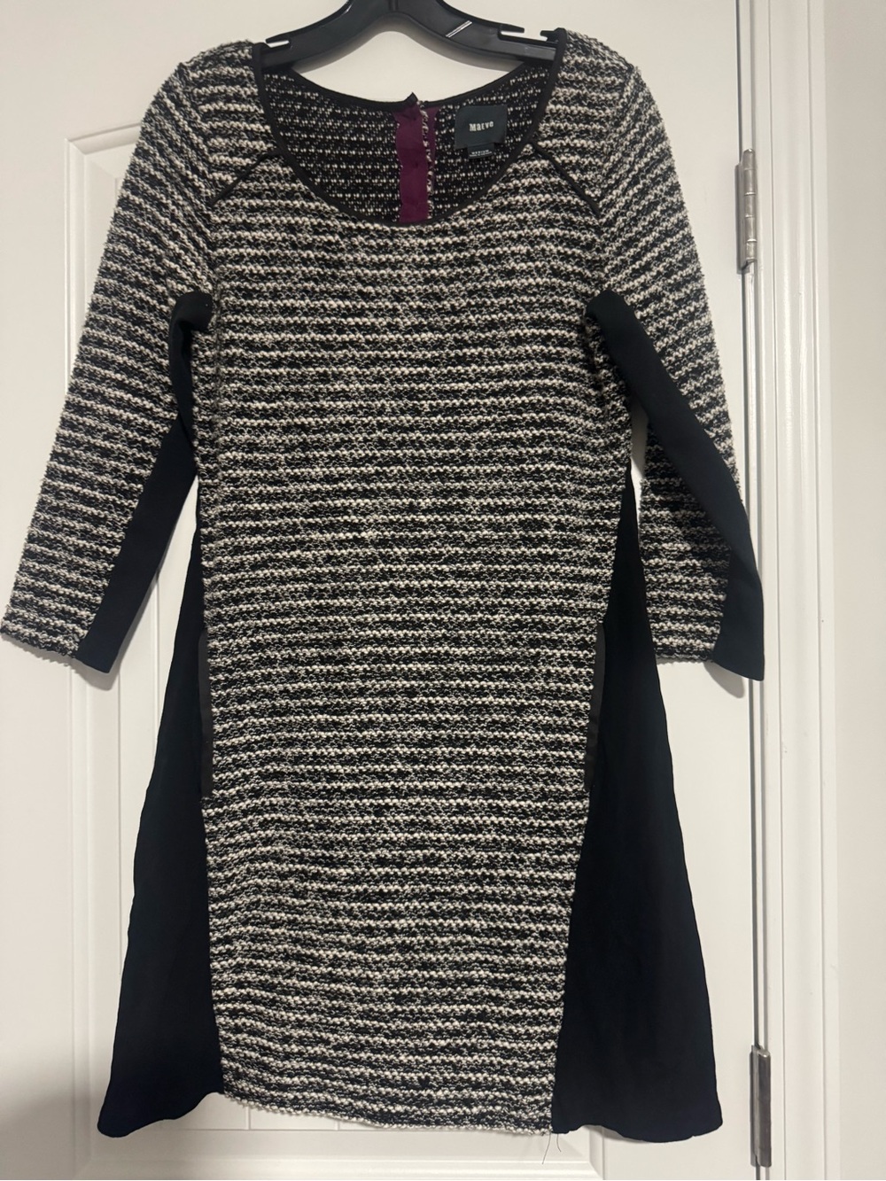 Maeve Black & White Knit Panel Long Sleeve Dress